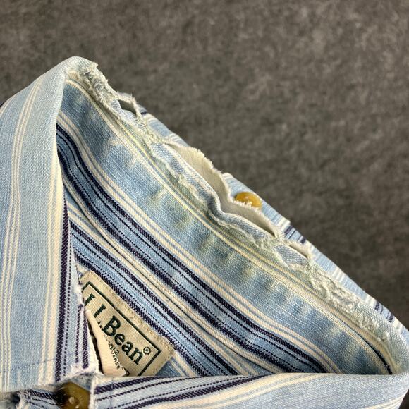 LL Bean Casual Button Shirt Mens Size M Blue White Striped Long Sleeve Cotton - Picture 7 of 8